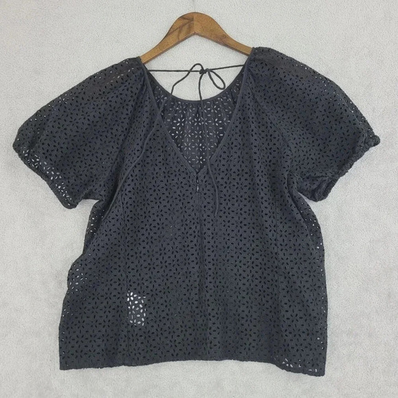 J.Crew Eyelet Black Cotton Blouse Womens Size 16  12PT - Picture 2 of 9